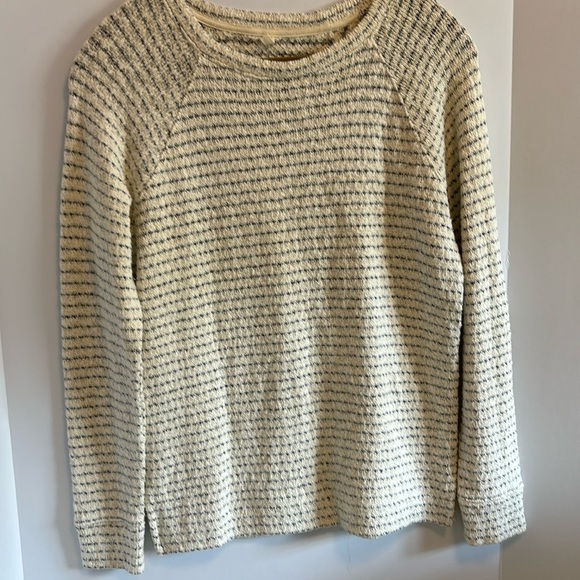 LOFT…LOU GREY FOR LOFT CREAM AND GREY STRIPE COTTON SWEATER SIZE XS OVERSIZED - Picture 1 of 5